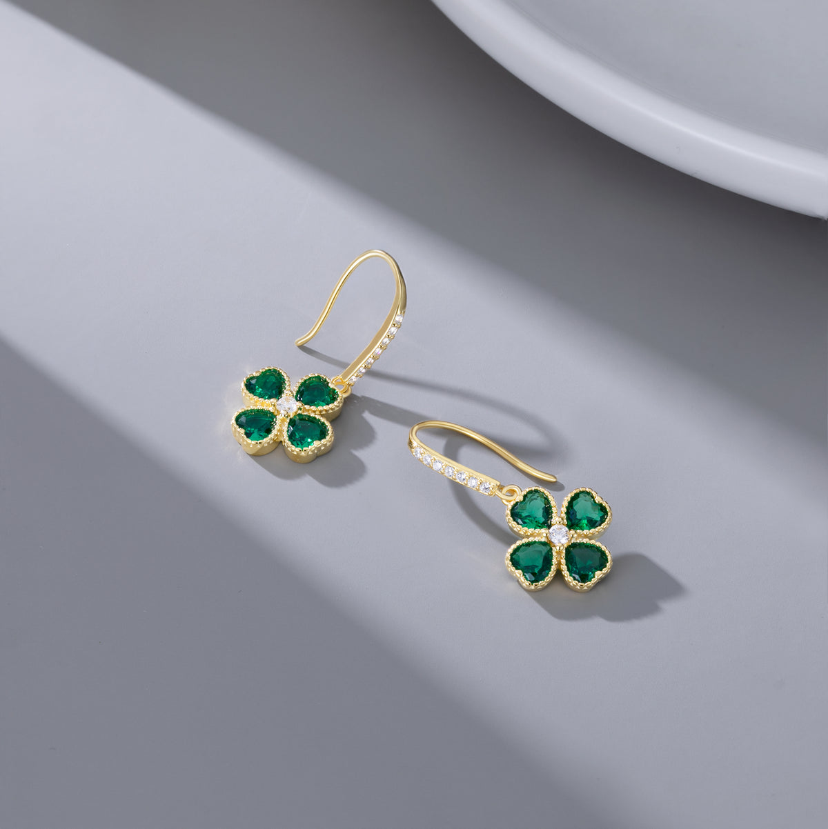 SLUYNZ Solid 925 Sterling Silver CZ Green Clover Earrings Drop for Women Teens Love Four Leaf Clover Dangle Earrings for St. Patrick's Day