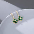 SLUYNZ Solid 925 Sterling Silver CZ Green Clover Earrings Drop for Women Teens Love Four Leaf Clover Dangle Earrings for St. Patrick's Day