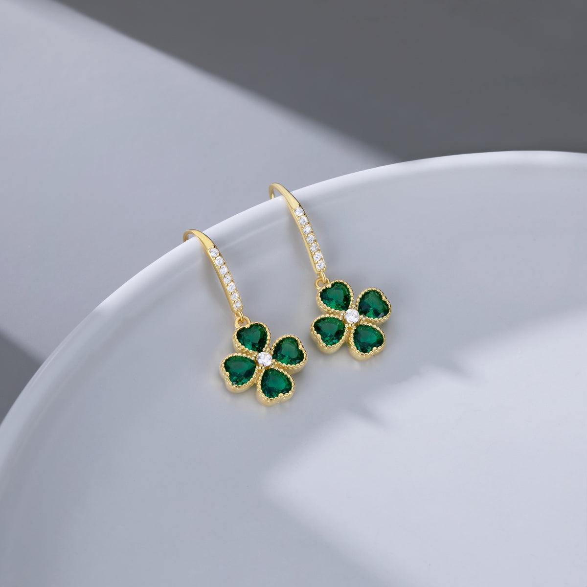 SLUYNZ Solid 925 Sterling Silver CZ Green Clover Earrings Drop for Women Teens Love Four Leaf Clover Dangle Earrings for St. Patrick's Day