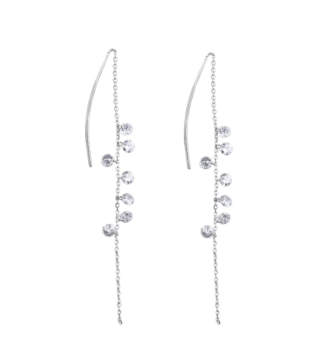 SLUYNZ 925 Sterling Silver Sparkling CZ Droplet Dangle Earrings for Women Teen Girls Elegant Long Threader Earrings