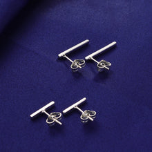 将图片加载到图库查看器，SLUYNZ 925 Sterling Silver Bar Studs Earrings Set for Women Teen Girls Two Pairs of Square Flat Bar Stud Earrings
