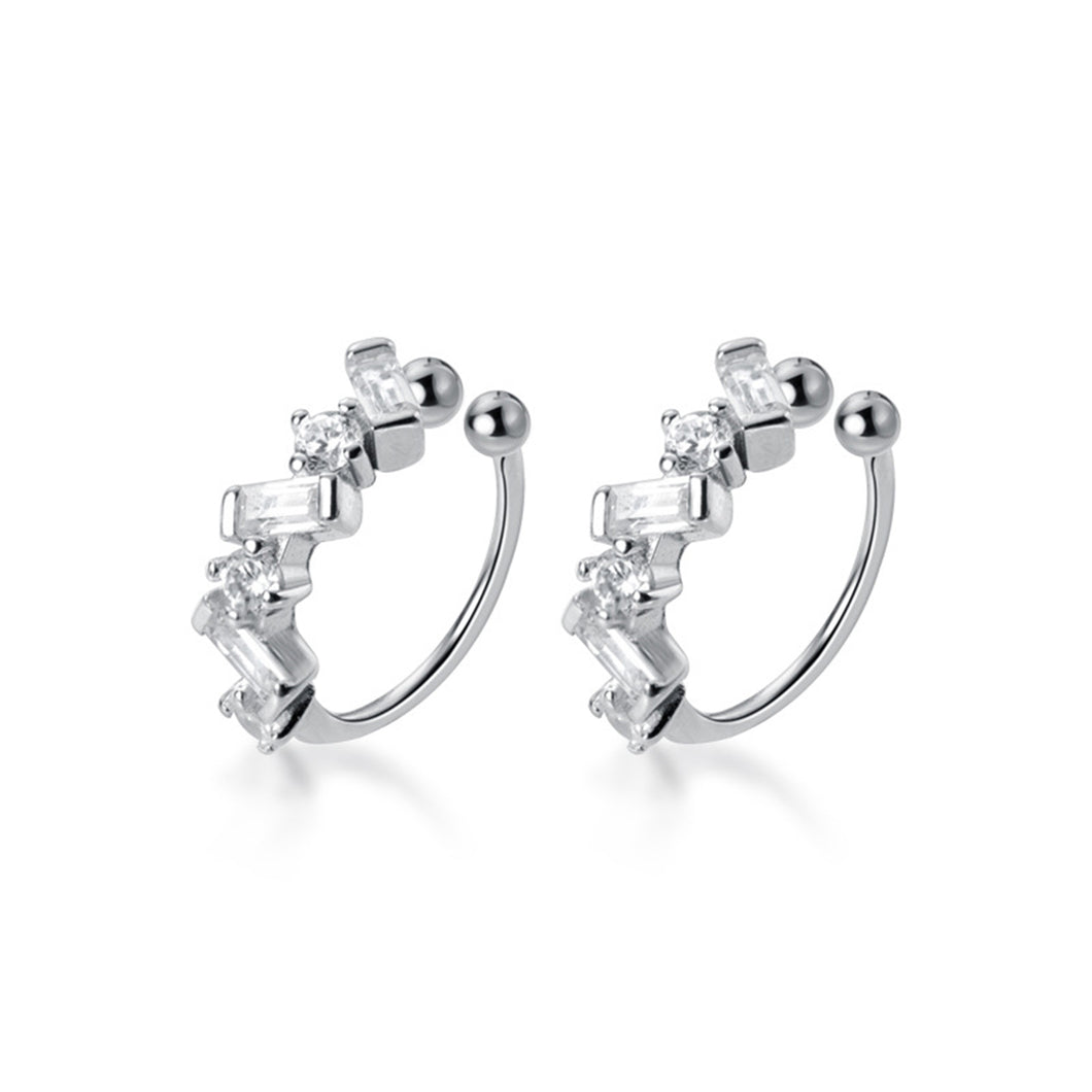 SLUYNZ 925 Sterling Silver CZ Cuff Earrings for Women Teen Girls Small Hoop Earrings No Piercing Cartilage Earrings