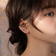 将图片加载到图库查看器，SLUYNZ 925 Sterling Silver Blue Crystal Star Earrings Cuff for Teen Girls Fashion Star Wrap Earrings
