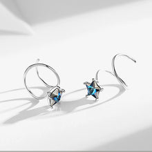 将图片加载到图库查看器，SLUYNZ 925 Sterling Silver Blue Crystal Star Earrings Cuff for Teen Girls Fashion Star Wrap Earrings

