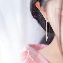 将图片加载到图库查看器，SLUYNZ 925 Sterling Silver Leaf Dangle Earrings Chain for Women Teen Girls Ear Line Threader Earrings

