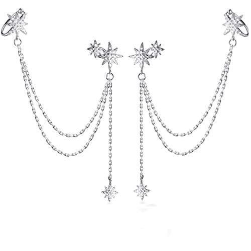 SLUYNZ 925 Sterling Silver Fashion Star Cuff Earring Chain