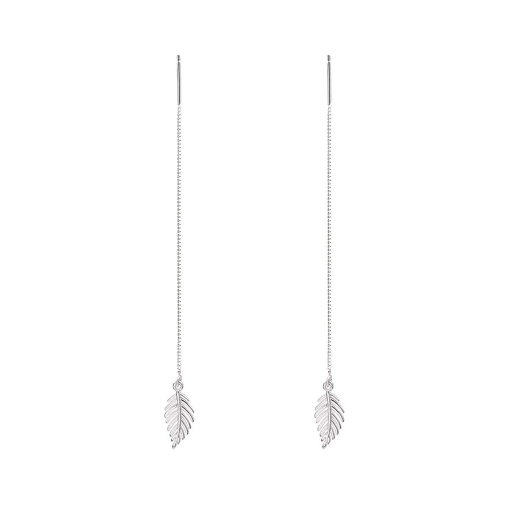 SLUYNZ 925 Sterling Silver Leaf Dangle Earrings Chain for Women Teen Girls Ear Line Threader Earrings