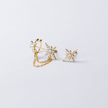 Load image into Gallery viewer, SLUYNZ 925 Sterling Silver Star Cuff Earrings for Women Teen Girls Asymmetric Star Studs Earrings Tassel Chain
