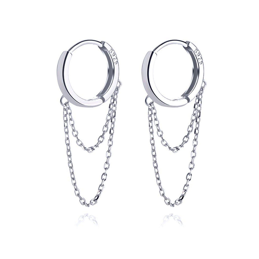 SLUYNZ 925 Sterling Silver Dangle Earrings Tassel for Women Teen Girls Minimalist Hoop Drop Earrings Chain