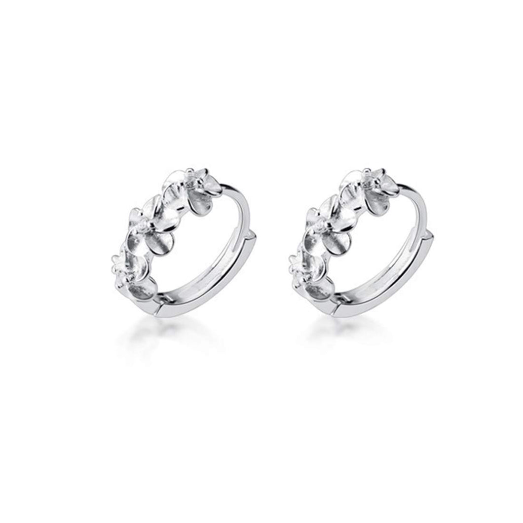 Reffeer Solid 925 Sterling Silver Flower Hoop Earrings For Women