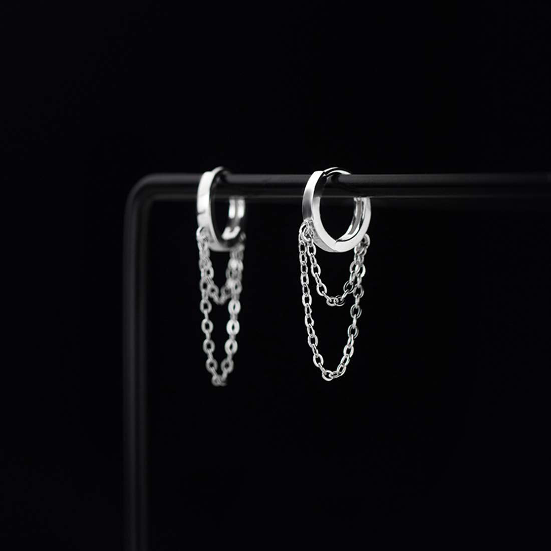 SLUYNZ 925 Sterling Silver Dangle Earrings Tassel for Women Teen Girls Minimalist Hoop Drop Earrings Chain