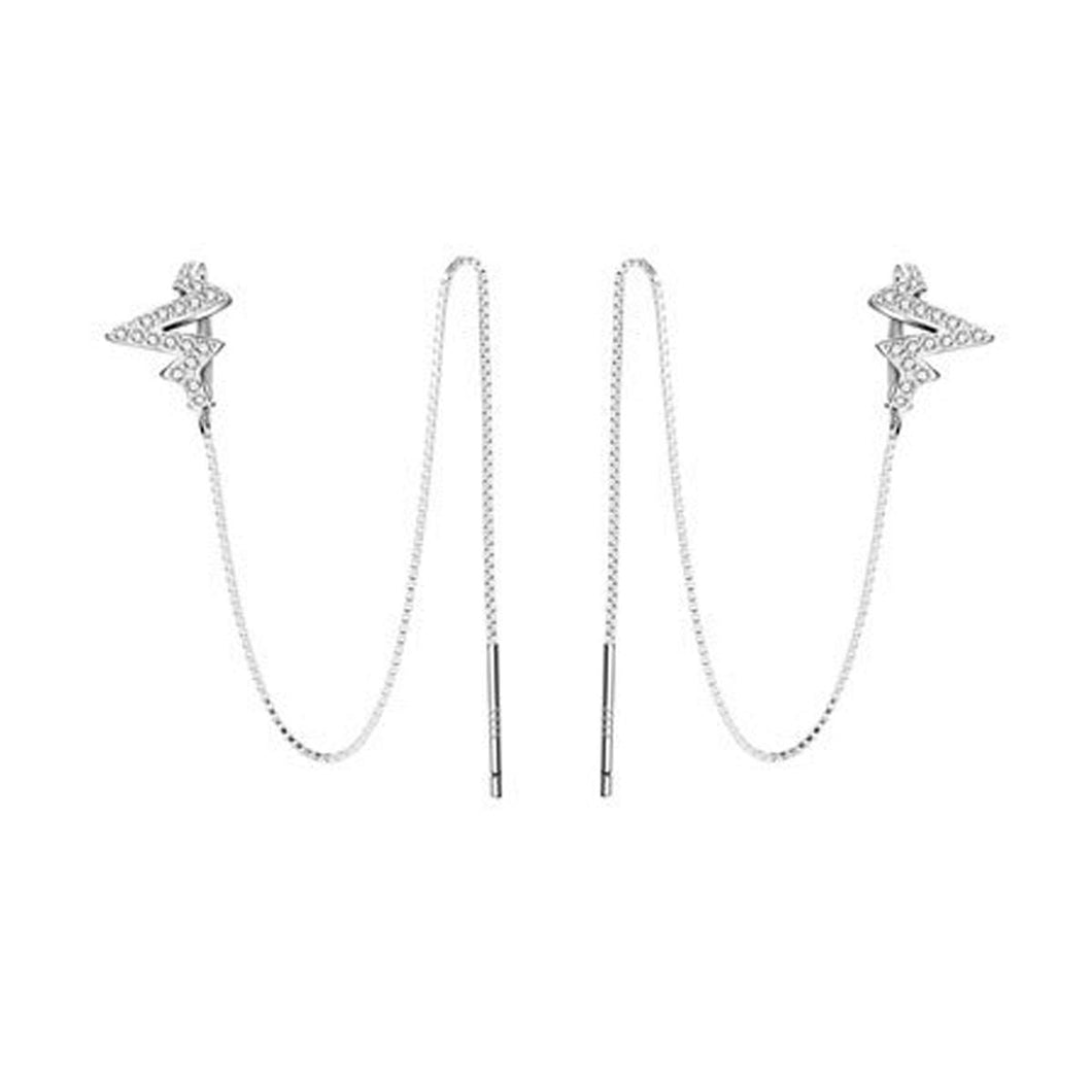 SLUYNZ 925 Sterling Silver CZ Wave Cuff Earrings Chain for Women Teen Girls Crawler Earrings Climber Earrings