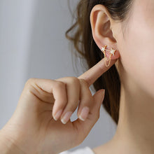 Load image into Gallery viewer, SLUYNZ 925 Sterling Silver Star Cuff Earrings for Women Teen Girls Asymmetric Star Studs Earrings Tassel Chain
