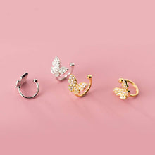 将图片加载到图库查看器，SLUYNZ 925 Sterling Silver Lovely Butterfly Earrings Cuff Earrings for Women Teen Girls No Piercing Cartilage Earrings Small Hoop Earrings
