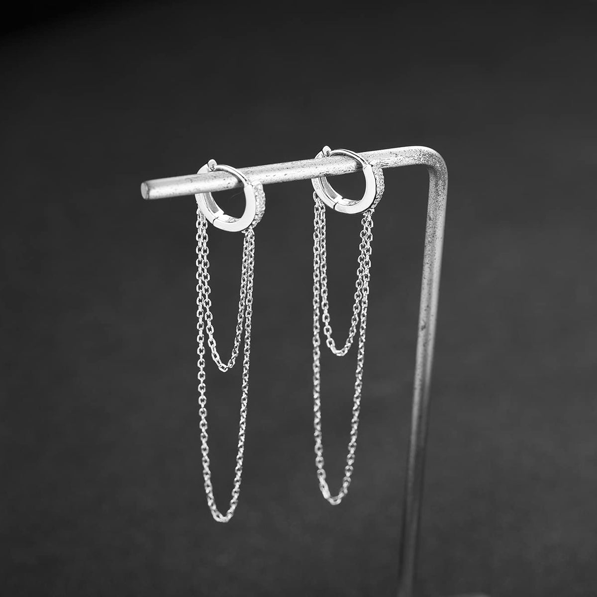 SLUYNZ 925 Sterling Silver CZ Hoop Earrings Tassel Chain for Women Teen Girls Small Hoop Earrings Dangle Earrings