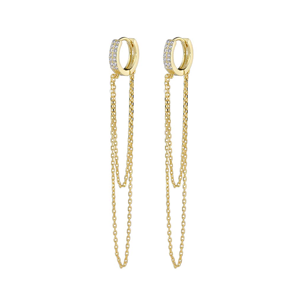 SLUYNZ 925 Sterling Silver CZ Hoop Earrings Tassel Chain for Women Teen Girls Small Hoop Earrings Dangle Earrings