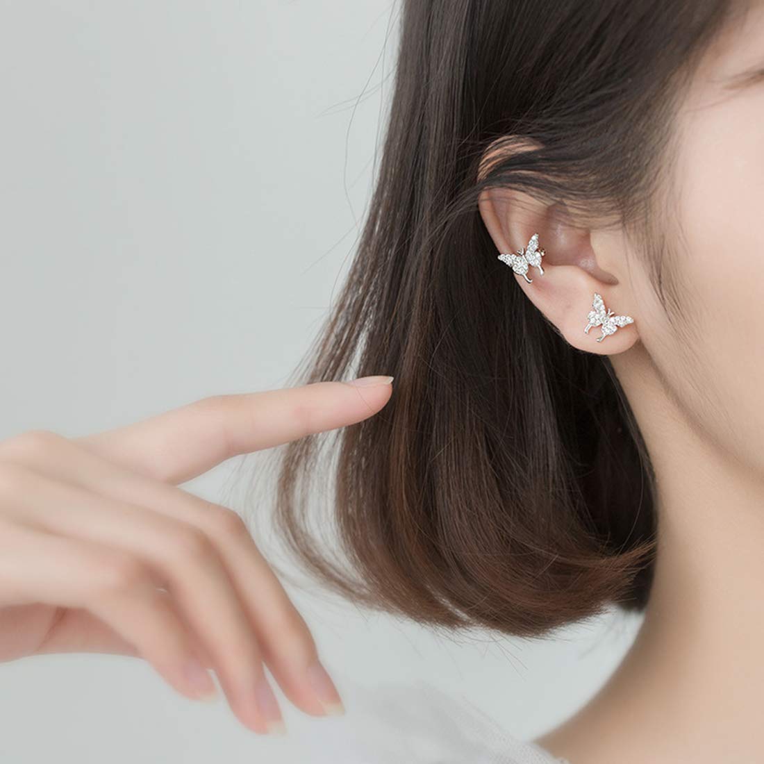 SLUYNZ 925 Sterling Silver Butterfly Earrings Cuff for Women Teen Girls Delicate Butterfly Studs Earrings Cartilage Earrings