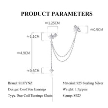 将图片加载到图库查看器，SLUYNZ 925 Sterling Silver Fashion Star Cuff Earring Chain for Women Teen Girls Star Crawler Earring Wrap Earrings
