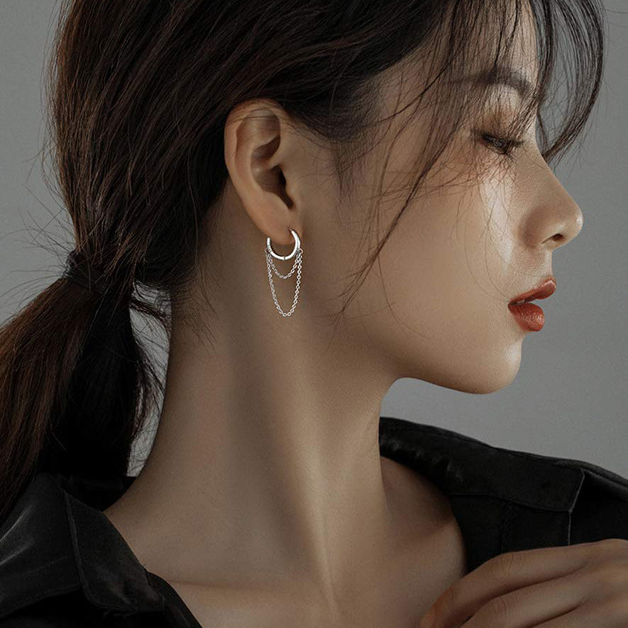 SLUYNZ 925 Sterling Silver Dangle Earrings Tassel for Women Teen Girls Minimalist Hoop Drop Earrings Chain