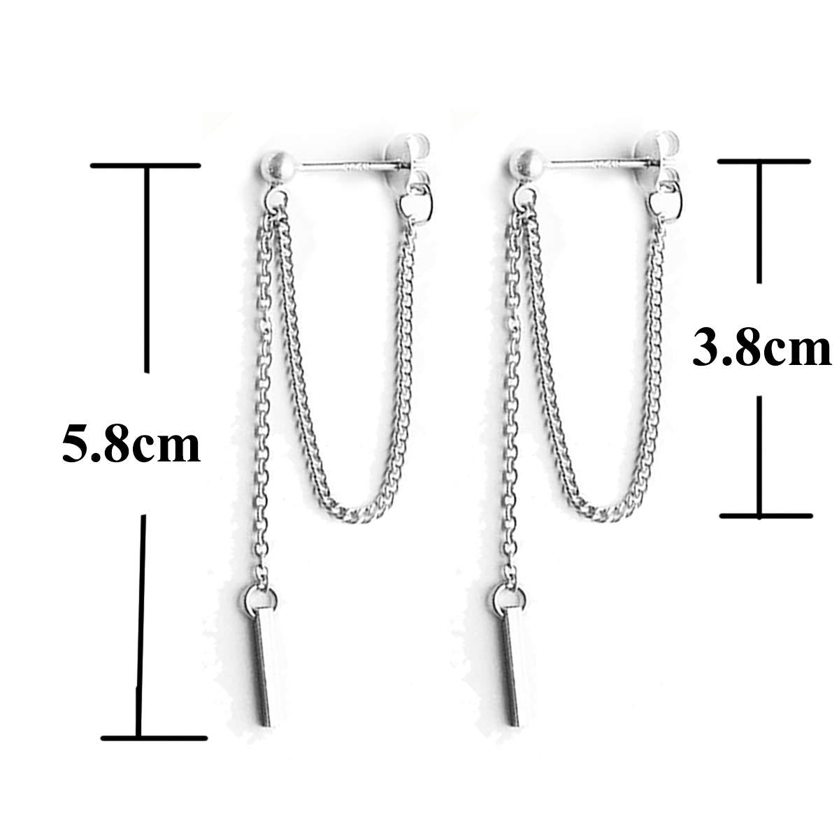 SLUYNZ 925 Sterling Silver Bar Dangle Earrings for Women Teen Girls Threader Earrings Chain