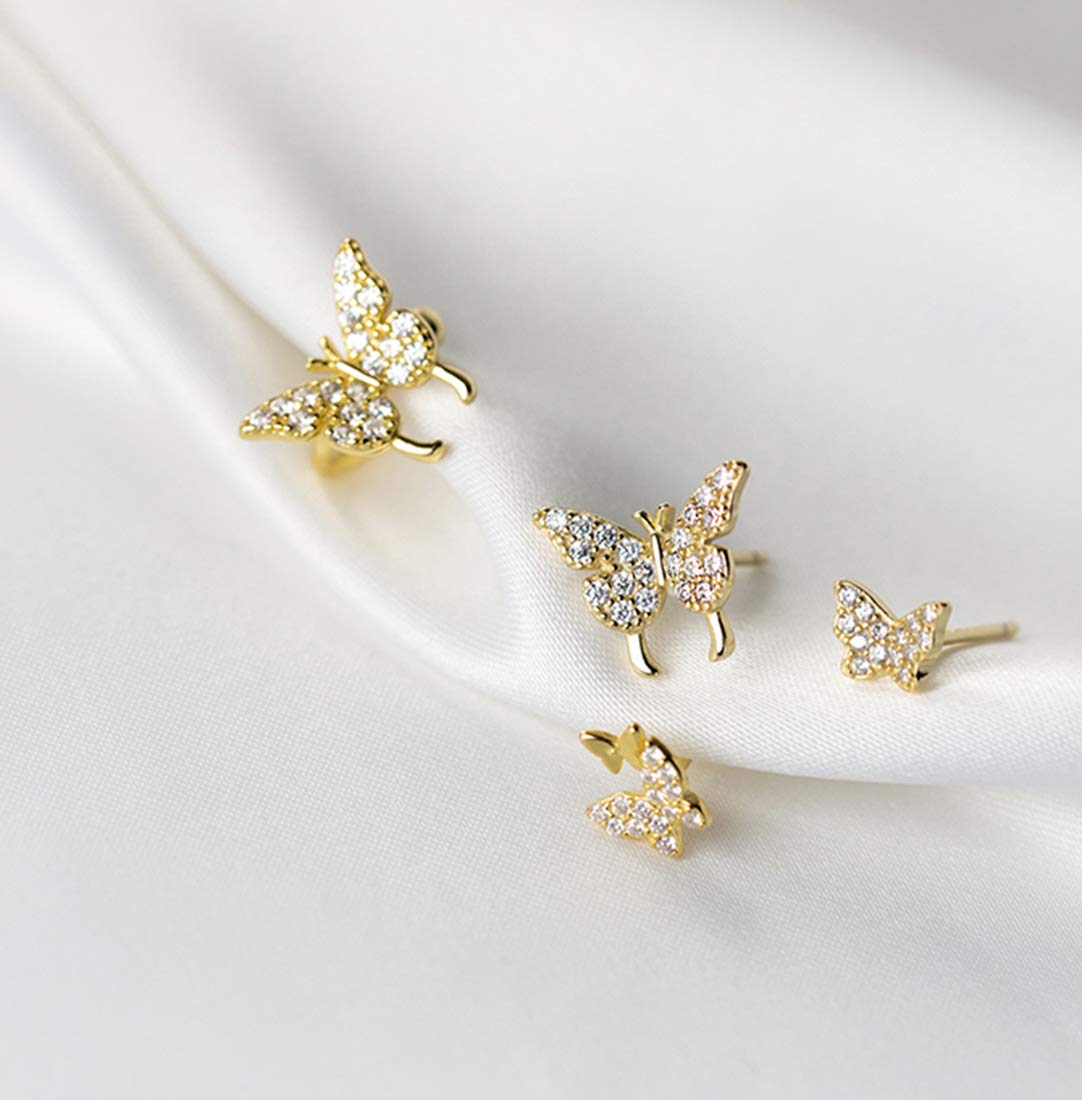 SLUYNZ 925 Sterling Silver Butterfly Earrings Cuff for Women Teen Girls Delicate Butterfly Studs Earrings Cartilage Earrings
