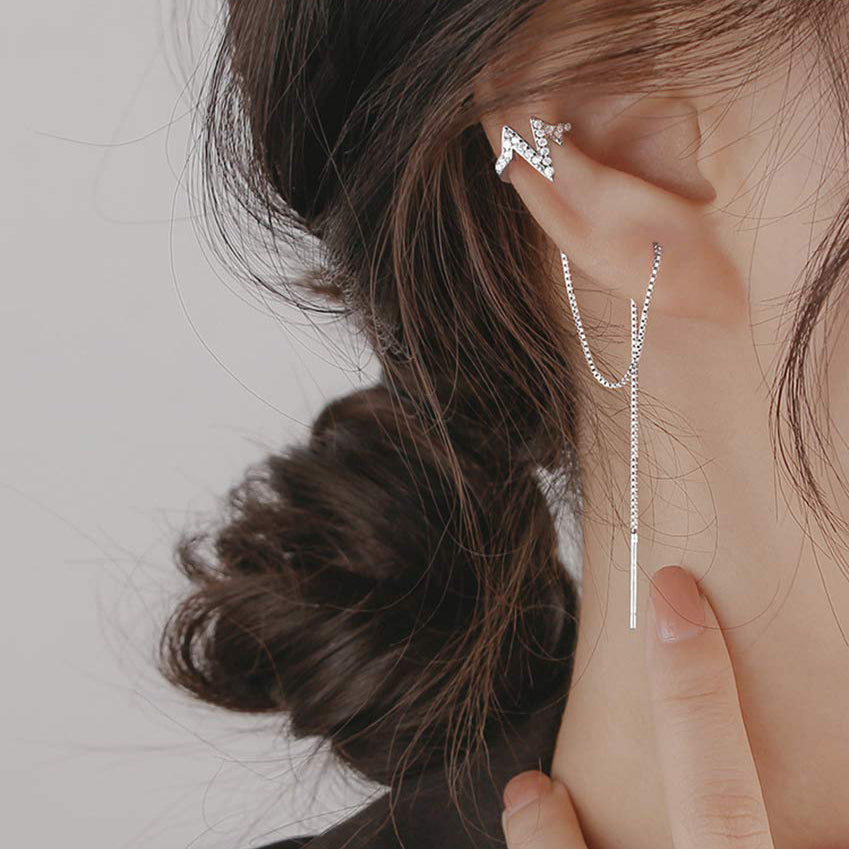 SLUYNZ 925 Sterling Silver CZ Wave Cuff Earrings Chain for Women Teen Girls Crawler Earrings Climber Earrings