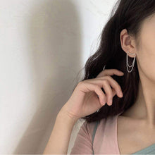 将图片加载到图库查看器，SLUYNZ 925 Sterling Silver Dangle Earrings Chain for Women Teen Girls Minimalist Bar Tassel Chain Earrings
