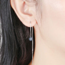 将图片加载到图库查看器，SLUYNZ 925 Sterling Silver Round Eye Dangle Earrings Chain for Women Teen Girls Evil Eye Threader Earrings
