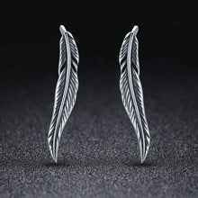 将图片加载到图库查看器，SLUYNZ 925 Sterling Silver Feather Crawler Earrings for Women Teen Girls Climber Earrings Cuff Earrings Wrap (Feather Earrings)
