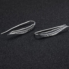 将图片加载到图库查看器，SLUYNZ 925 Sterling Silver Feather Crawler Earrings for Women Teen Girls Climber Earrings Cuff Earrings Wrap (Feather Earrings)
