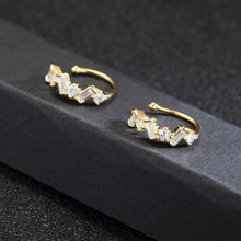 将图片加载到图库查看器，SLUYNZ 925 Sterling Silver CZ Cuff Earrings for Women Teen Girls Small Hoop Earrings No Piercing Cartilage Earrings
