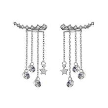 将图片加载到图库查看器，SLUYNZ 925 Sterling Silver 7 Crystals Cuff Earrings Tassell Chain for Women Teen Girls CZ Crawler Earrings Chain Climber Earrings
