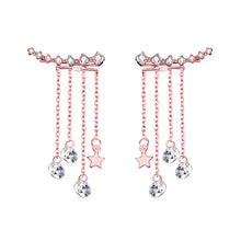 将图片加载到图库查看器，SLUYNZ 925 Sterling Silver 7 Crystals Cuff Earrings Tassell Chain for Women Teen Girls CZ Crawler Earrings Chain Climber Earrings
