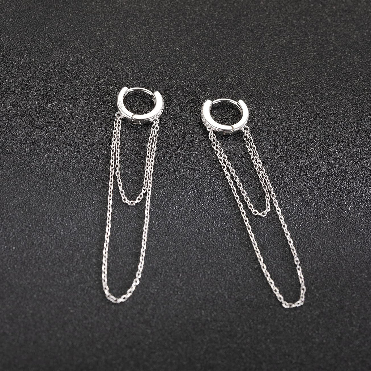 SLUYNZ 925 Sterling Silver CZ Hoop Earrings Tassel Chain for Women Teen Girls Small Hoop Earrings Dangle Earrings