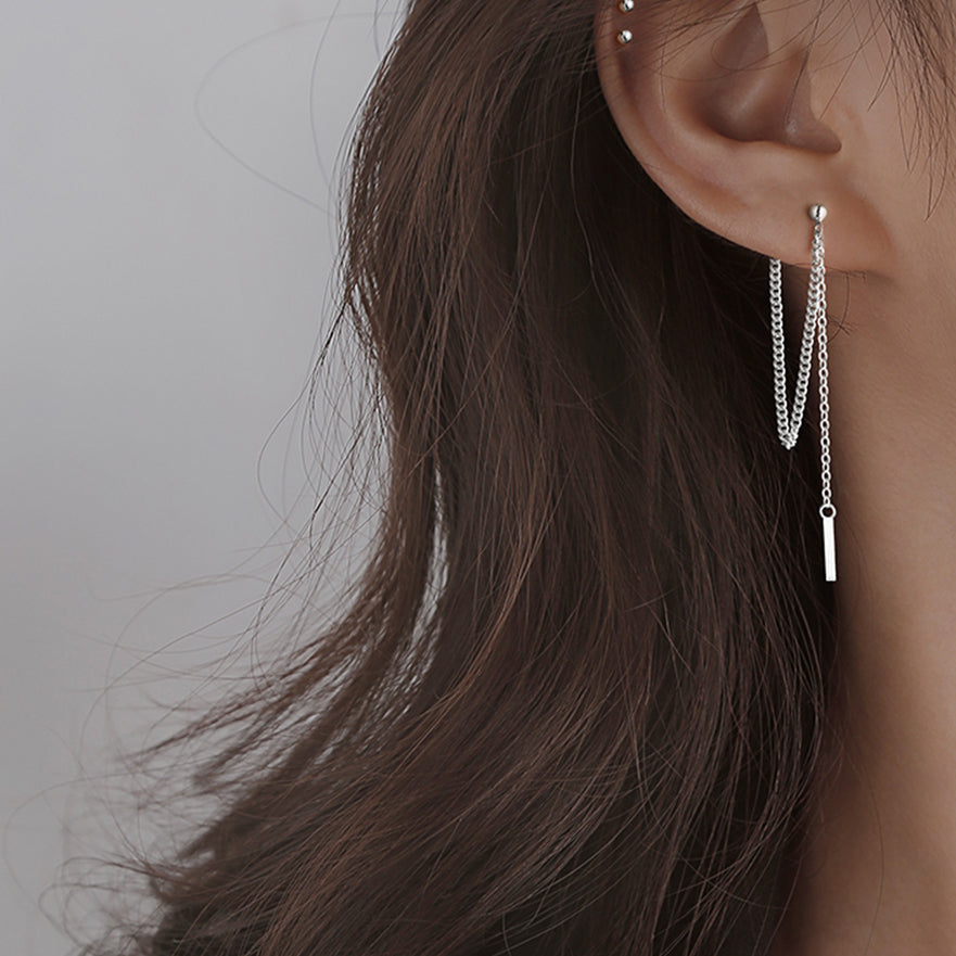 SLUYNZ 925 Sterling Silver Bar Dangle Earrings for Women Teen Girls Threader Earrings Chain
