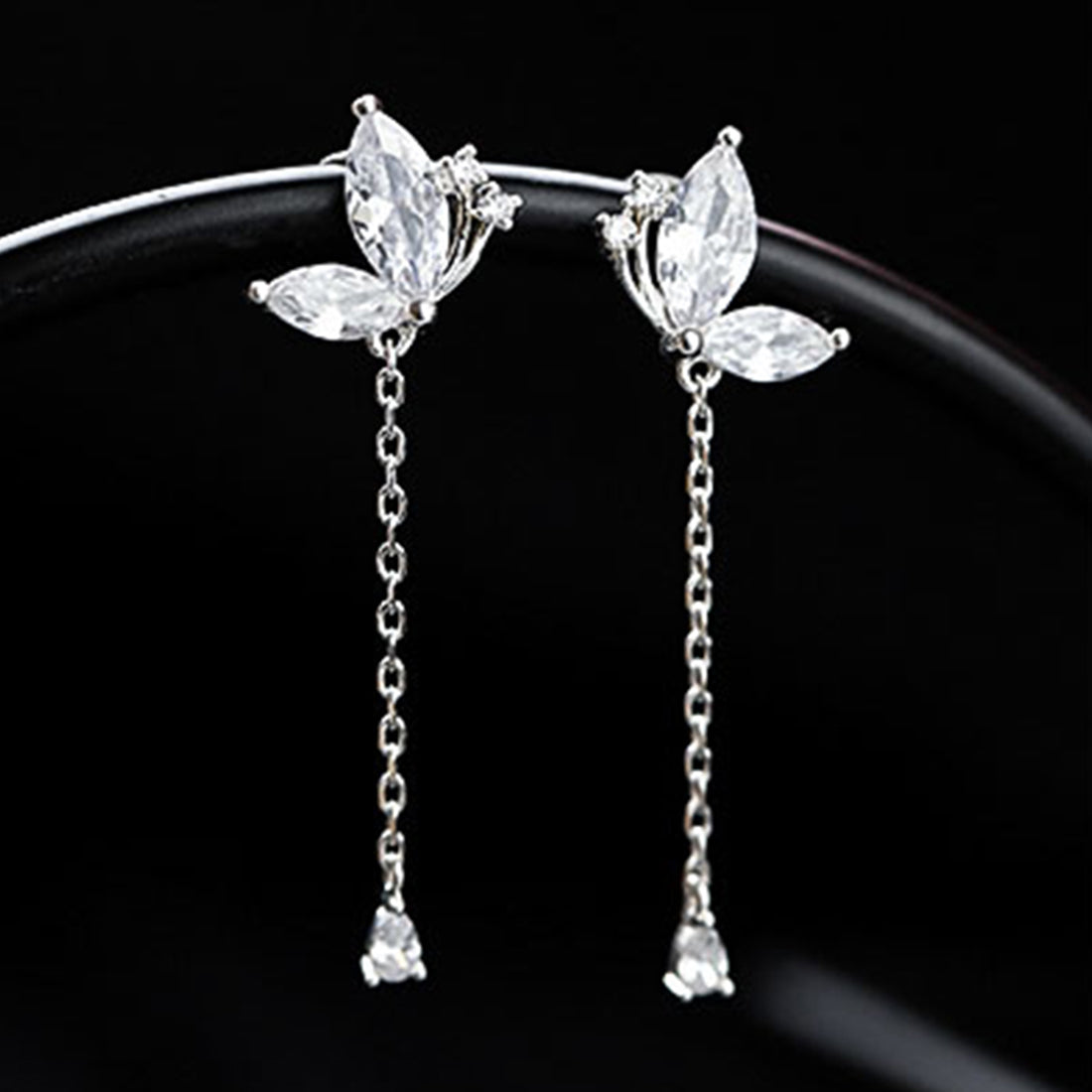 SLUYNZ 925 Sterling Silver Butterfly Drop Earrings for Women Teen CZ Stones Water Dangle Earrings Chain