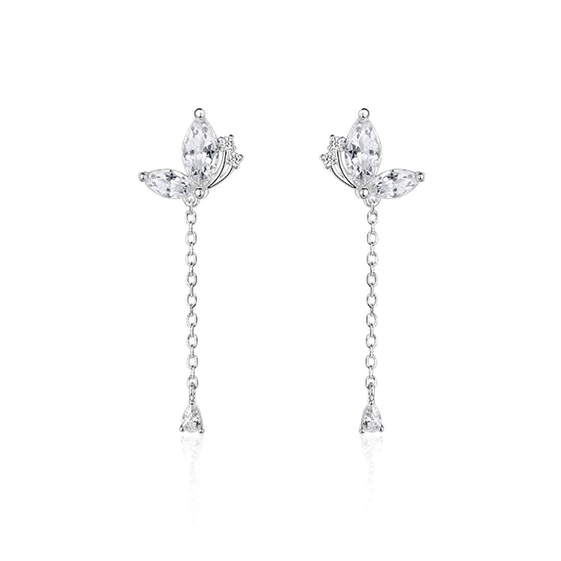 SLUYNZ 925 Sterling Silver Butterfly Drop Earrings for Women Teen CZ Stones Water Dangle Earrings Chain