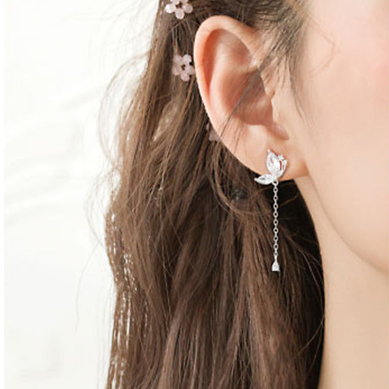 SLUYNZ 925 Sterling Silver Butterfly Drop Earrings for Women Teen CZ Stones Water Dangle Earrings Chain