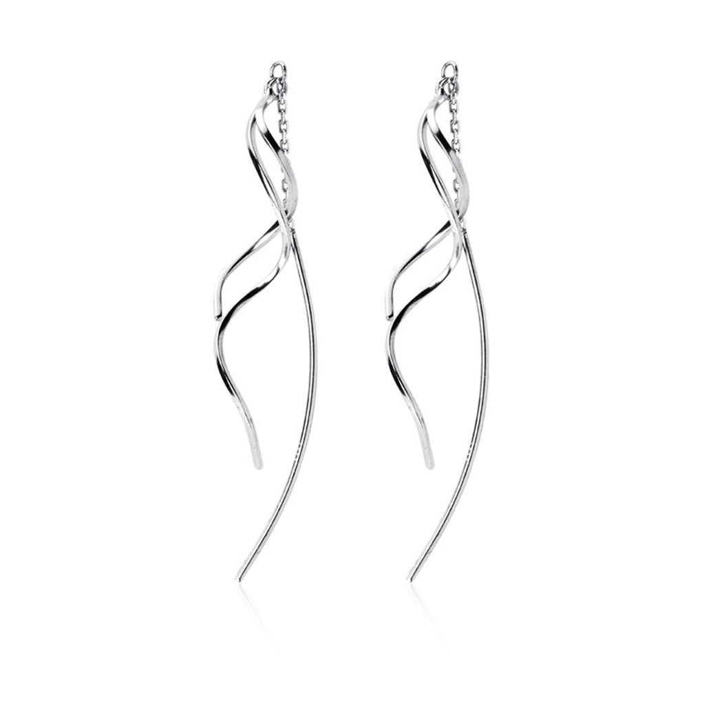 SLUYNZ 925 Sterling Silver Curve Threader Earrings Chain for Women Girls Wave Earring Dangle Earring Tassel