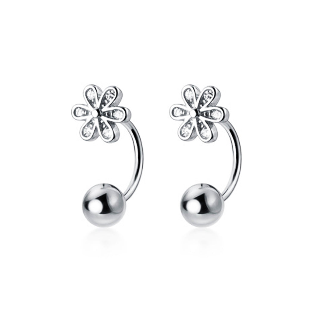 SLUYNZ 925 Sterling Silver Daisy Earrings Cuff Ball Studs for Women Teens Flower Cartilage Earrings Helix Piercing Half Hoop Earrings