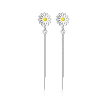 Load image into Gallery viewer, SLUYNZ 925 Sterling Silver Daisy Dangle Earrings for Women Girls Flower Tassel Drop Earring Shiny CZ Earring Chain
