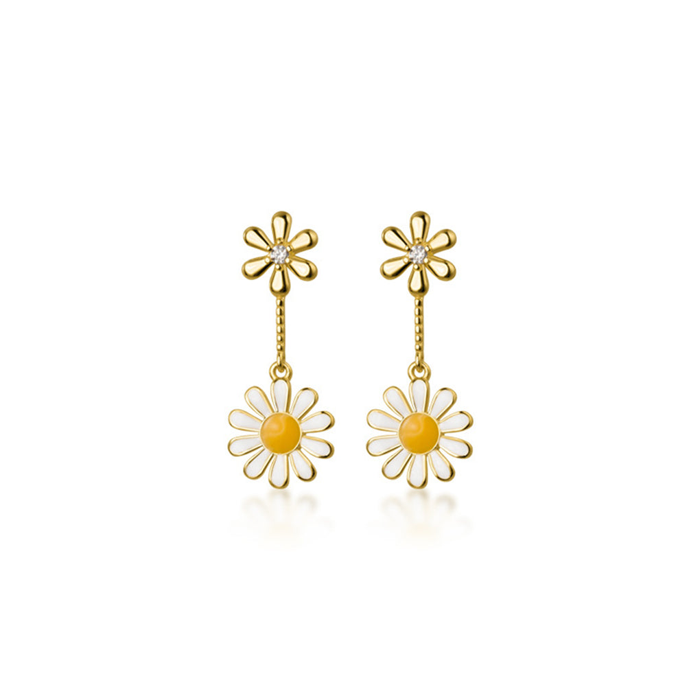 SLUYNZ 925 Sterling Silver Daisy Dangle Earrings for Women Girls Shiny CZ Earring Flower Drop Earring Stud