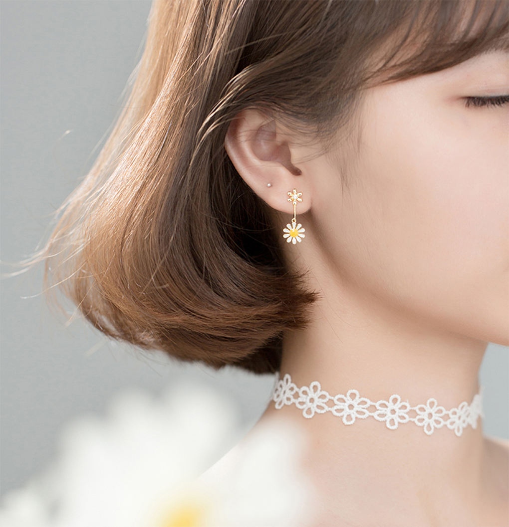 SLUYNZ 925 Sterling Silver Daisy Dangle Earrings for Women Girls Shiny CZ Earring Flower Drop Earring Stud