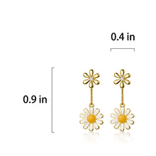 将图片加载到图库查看器，SLUYNZ 925 Sterling Silver Daisy Dangle Earrings for Women Girls Shiny CZ Earring Flower Drop Earring Stud
