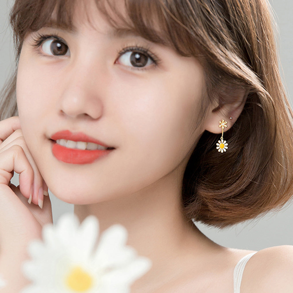 SLUYNZ 925 Sterling Silver Daisy Dangle Earrings for Women Girls Shiny CZ Earring Flower Drop Earring Stud