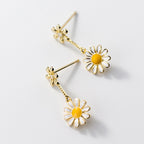 SLUYNZ 925 Sterling Silver Daisy Dangle Earrings for Women Girls Shiny CZ Earring Flower Drop Earring Stud