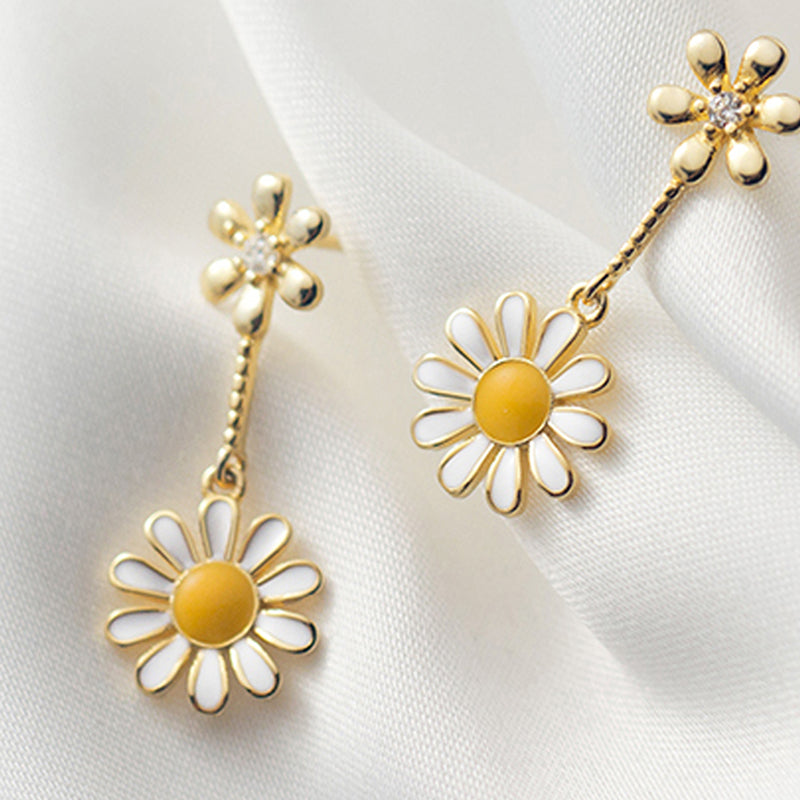 SLUYNZ 925 Sterling Silver Daisy Dangle Earrings for Women Girls Shiny CZ Earring Flower Drop Earring Stud