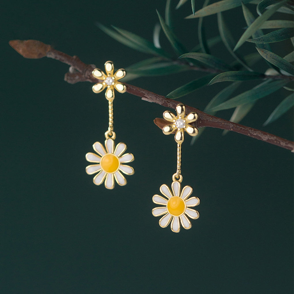 SLUYNZ 925 Sterling Silver Daisy Dangle Earrings for Women Girls Shiny CZ Earring Flower Drop Earring Stud