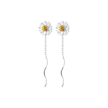 Load image into Gallery viewer, SLUYNZ 925 Sterling Silver Daisy Earrings Threader for Women Girls Minimalist Flower Wave Tassel Earrings Dangle Earring Chain
