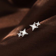 将图片加载到图库查看器，SLUYNZ 925 Sterling Silver Minimalist Double Stars Studs Earrings for Womens Teen Girls Shiny CZ Earrings
